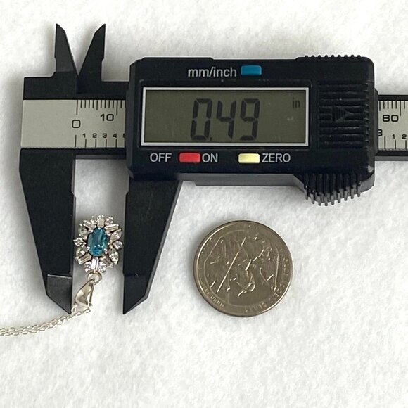 Sterling Silver 925 Blue Topaz CZ Halo Pendant Necklace 18" Cable Chain - Picture 14 of 16